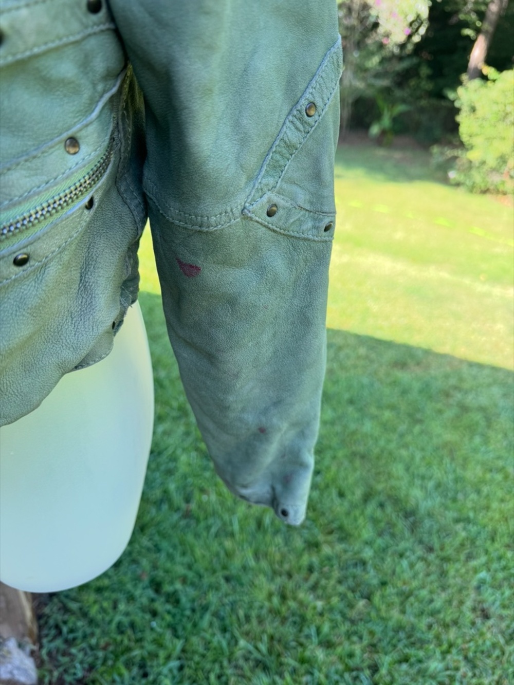 VINTAGE WILSON LEATHER GREEN JACKET, DISTRESSED, size S - Picture 9 of 12